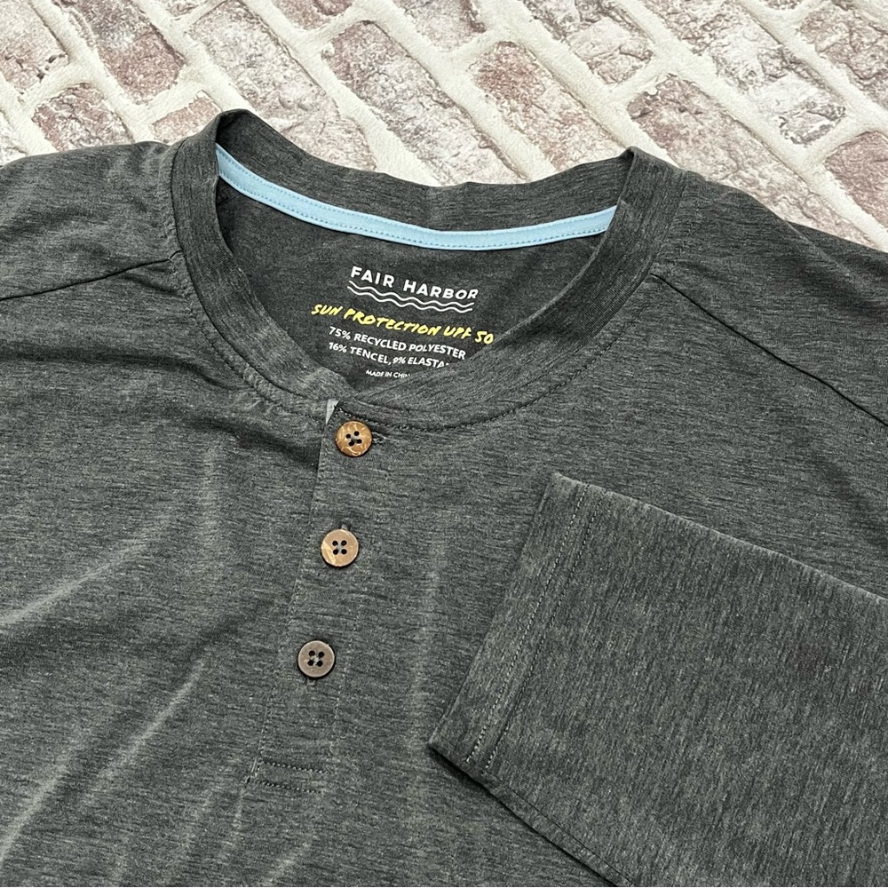 Fair Harbor UPF 50 Henley Shirt Mens XL Gray Sun Protection Long Sleeve Summer‎
